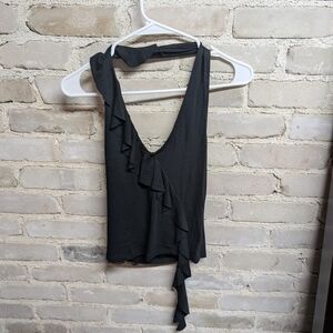 Emory Park Asymmetrical Ruffled Gray Tank Top